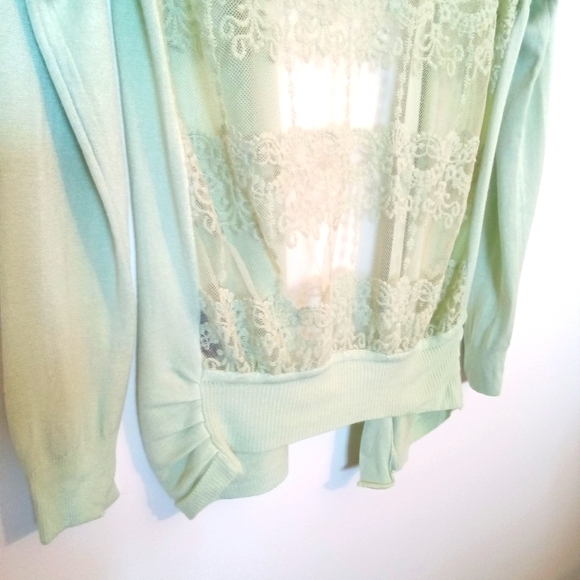 Open Front Cardigan with Lace Back and Shoulder Inserts - Picture 8 of 12